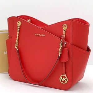 MICHAEL KORS
Large X Chain Saffiano Leather Shoulder Tote Bag Flame Co…